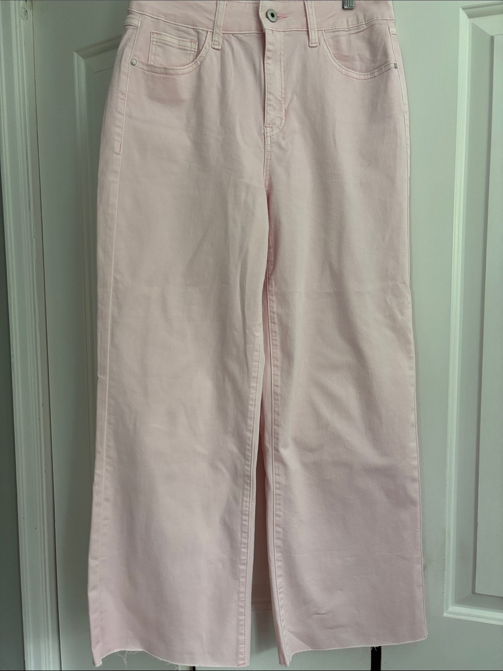 Charlie B Collection Pale Pink Wide-Leg Jeans with raw hem